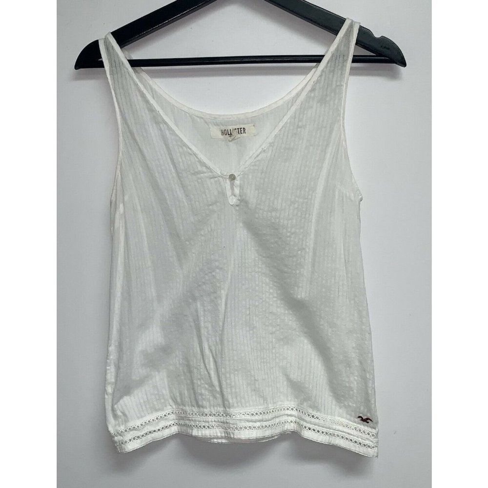 Hollister Womens Sheer Tank Top Size XS White Sleeveless Shirt Crochet Lace Hem
